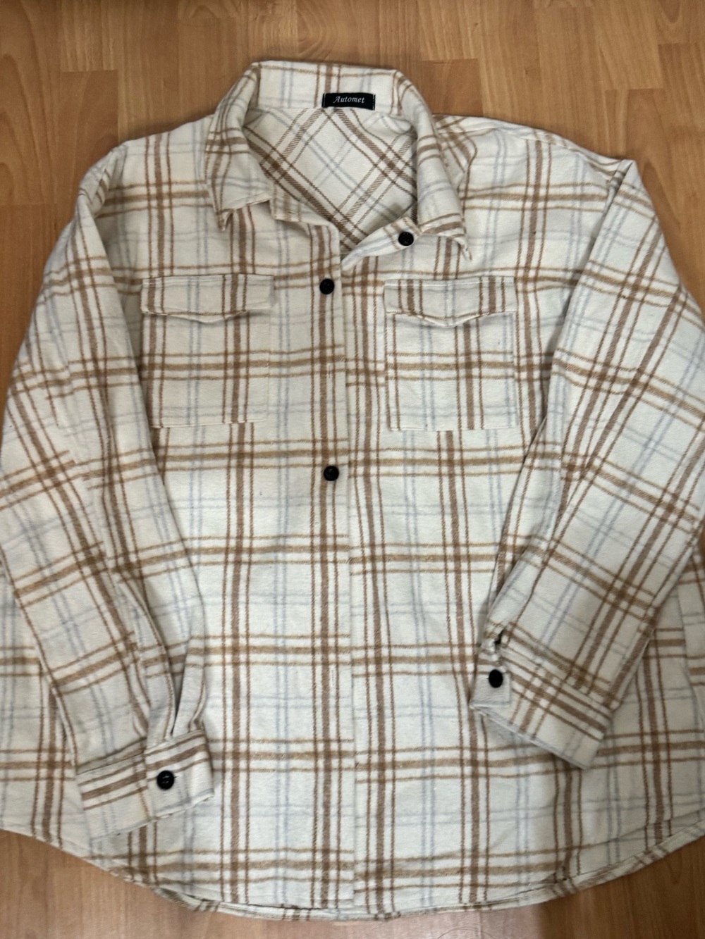 XL White & Tan Plaid Men's Shacket